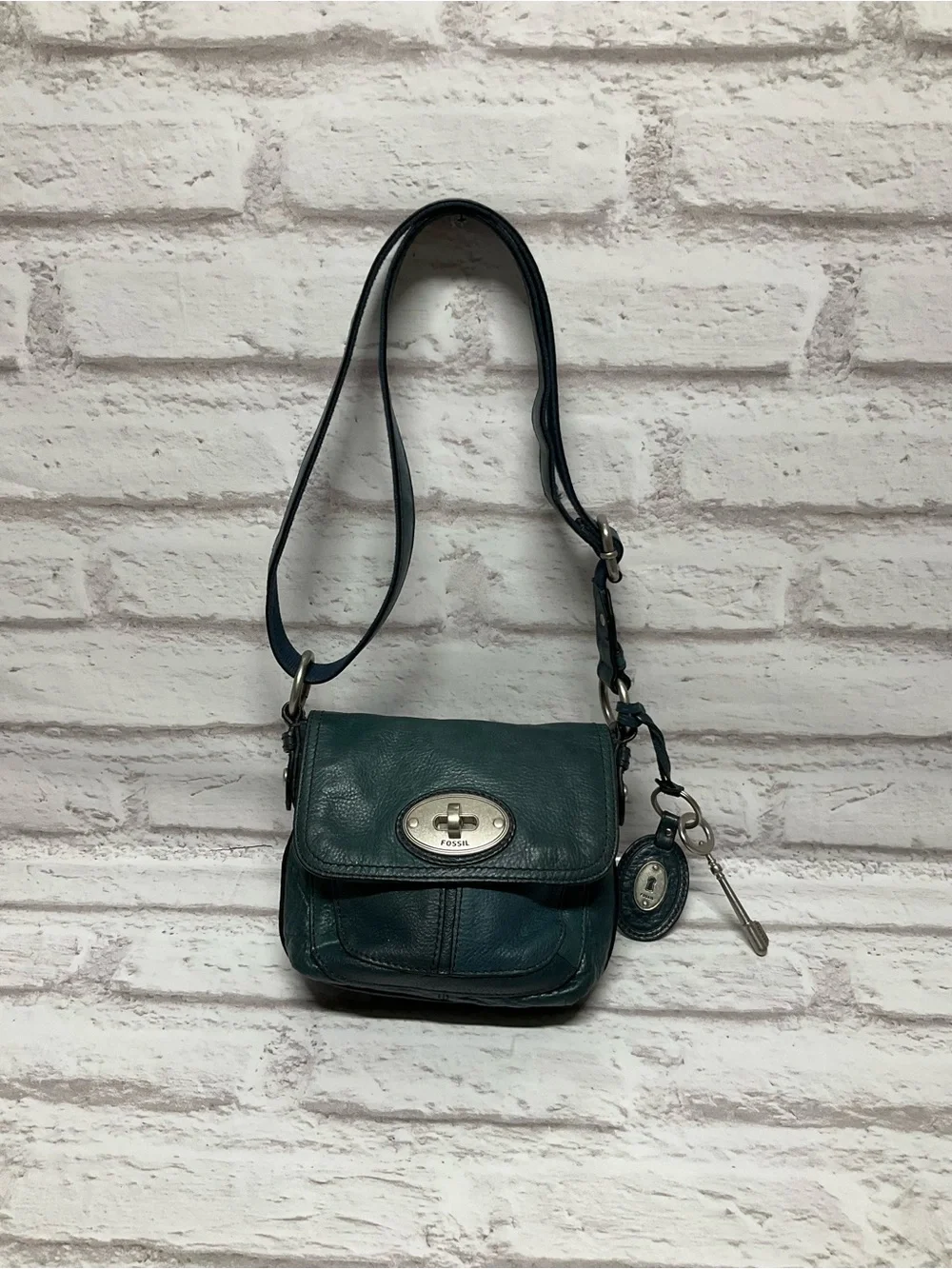 Fossil Teal Leather Mini Crossbody with Turn-Lock